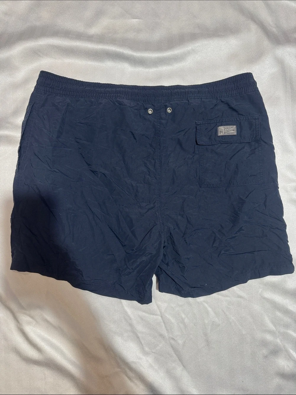 Polo by Ralph Lauren Navy Swim Trunks with Yellow Logo and Liner